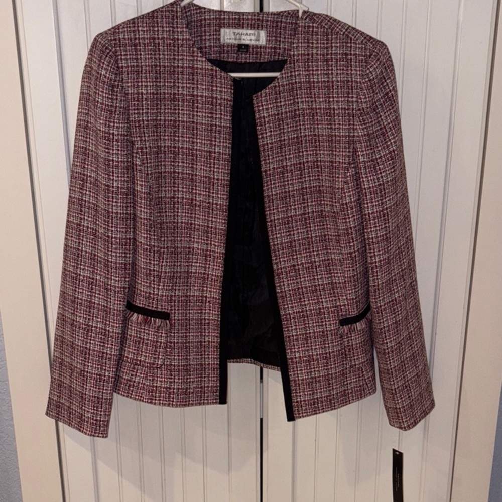 Tahari Pink and Black Blazer Tailored Suit Jacket